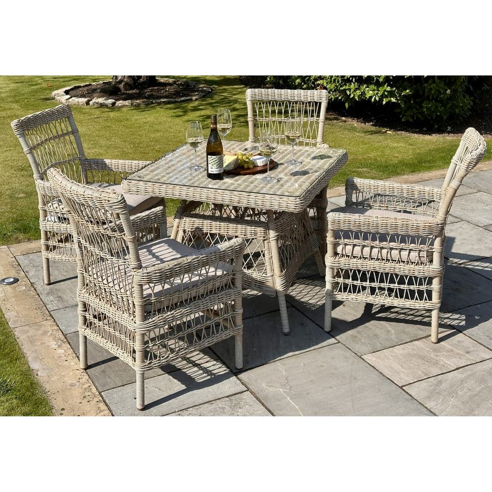Provence Collection Outdoor 4 Seater Dining Set – Beige Fabric & Glass Table with Metal Frame - My Store