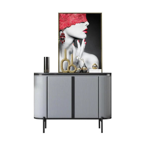 Elec Modern Sideboard Cabinet – Green with Gold Accents, Sintered Stone Top & Painted Steel Frame Storage Unit for Living & Dining Room - Sleek Furniture