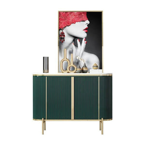 Elec Modern Sideboard Cabinet – Green with Gold Accents, Sintered Stone Top & Painted Steel Frame Storage Unit for Living & Dining Room - Sleek Furniture