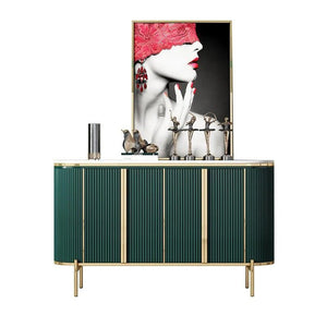 Elec Modern Sideboard Cabinet – Green with Gold Accents, Sintered Stone Top & Painted Steel Frame Storage Unit for Living & Dining Room - Sleek Furniture