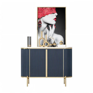 Elec Modern Sideboard Cabinet – Green with Gold Accents, Sintered Stone Top & Painted Steel Frame Storage Unit for Living & Dining Room - Sleek Furniture