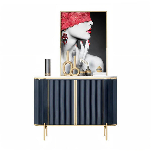 Elec Modern Sideboard Cabinet – Green with Gold Accents, Sintered Stone Top & Painted Steel Frame Storage Unit for Living & Dining Room - Sleek Furniture