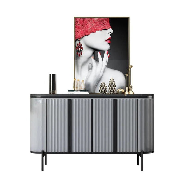 Elec Modern Sideboard Cabinet – Green with Gold Accents, Sintered Stone Top & Painted Steel Frame Storage Unit for Living & Dining Room - Sleek Furniture