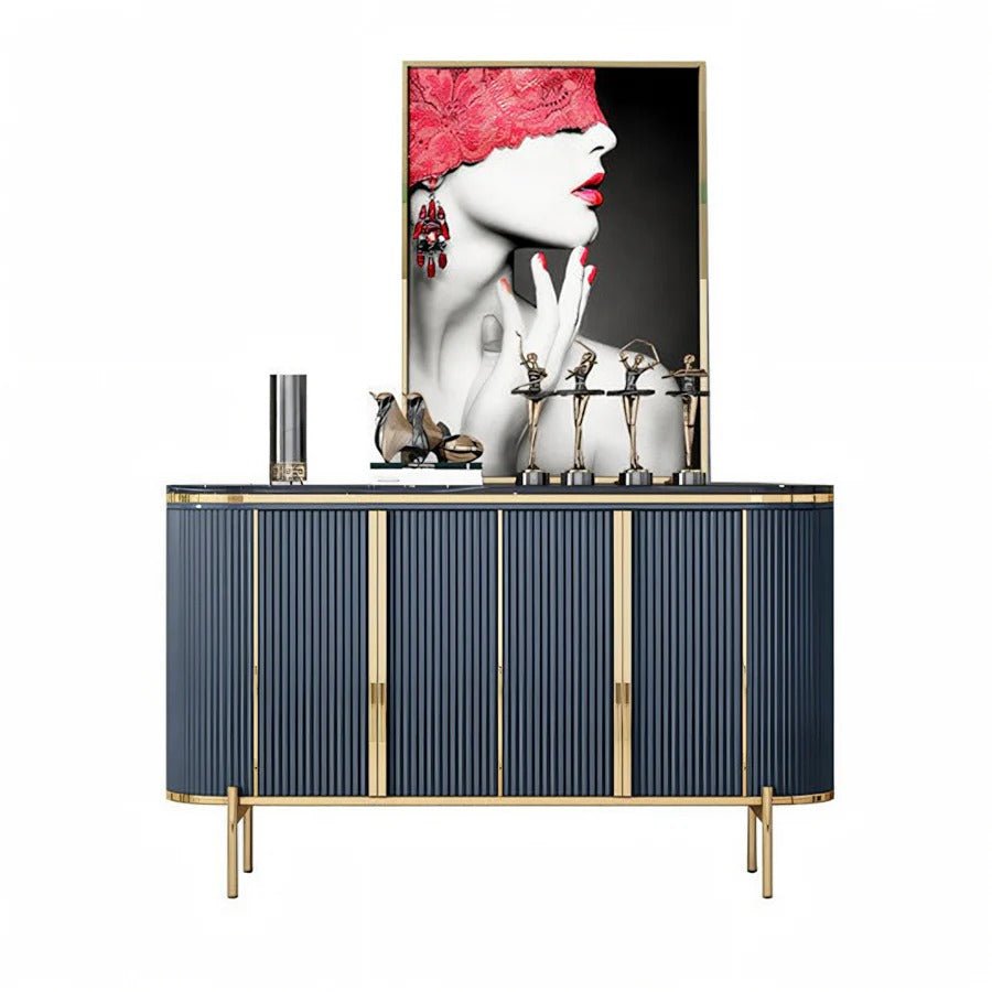 Elec Modern Sideboard Cabinet – Green with Gold Accents, Sintered Stone Top & Painted Steel Frame Storage Unit for Living & Dining Room - Sleek Furniture