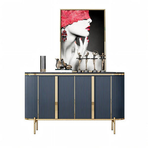 Elec Modern Sideboard Cabinet – Green with Gold Accents, Sintered Stone Top & Painted Steel Frame Storage Unit for Living & Dining Room - Sleek Furniture
