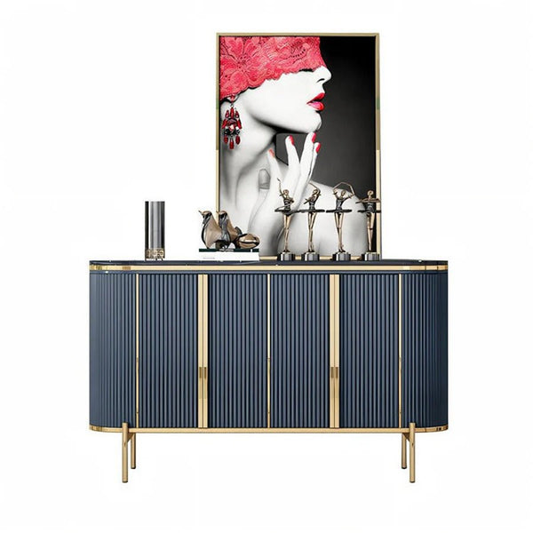 Elec Modern Sideboard Cabinet – Green with Gold Accents, Sintered Stone Top & Painted Steel Frame Storage Unit for Living & Dining Room - Sleek Furniture