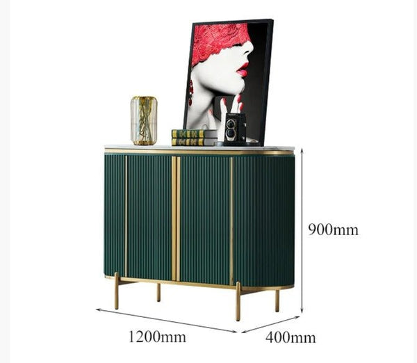 Elec Modern Sideboard Cabinet – Green with Gold Accents, Sintered Stone Top & Painted Steel Frame Storage Unit for Living & Dining Room - Sleek Furniture