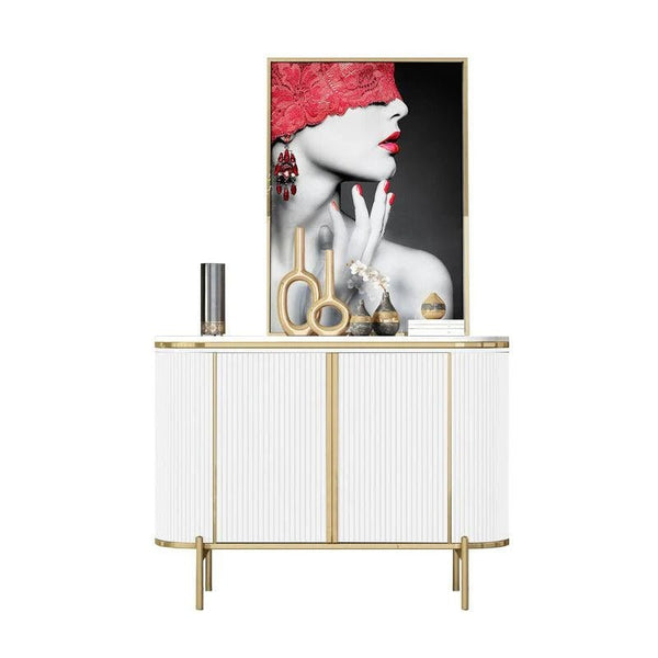 Elec Modern Sideboard Cabinet – Green with Gold Accents, Sintered Stone Top & Painted Steel Frame Storage Unit for Living & Dining Room - Sleek Furniture