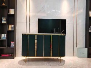 Elec Modern Sideboard Cabinet – Green with Gold Accents, Sintered Stone Top & Painted Steel Frame Storage Unit for Living & Dining Room - Sleek Furniture