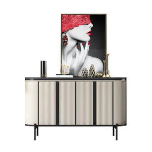 Elec Modern Sideboard Cabinet – Green with Gold Accents, Sintered Stone Top & Painted Steel Frame Storage Unit for Living & Dining Room - Sleek Furniture