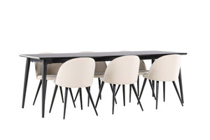 Ellis Dining Table with Velvet Dining Chairs | Modern Black Table & Beige Velvet Chairs, 6-Seater