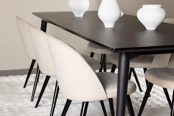 Ellis Dining Table with Velvet Dining Chairs | Modern Black Table & Beige Velvet Chairs, 6-Seater