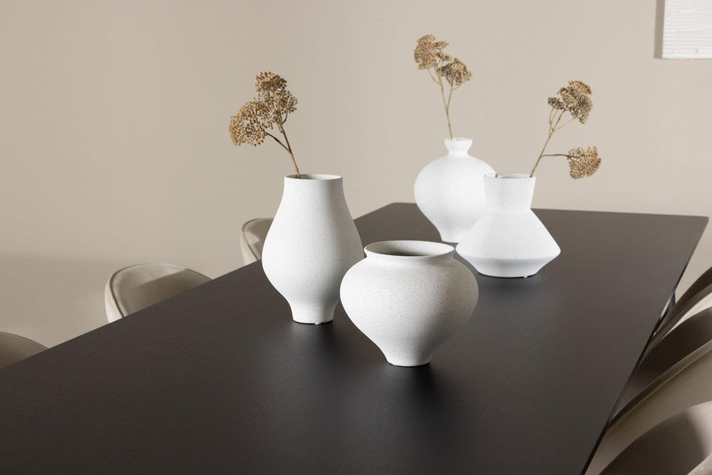 Ellis Dining Table with Velvet Dining Chairs | Modern Black Table & Beige Velvet Chairs, 6-Seater