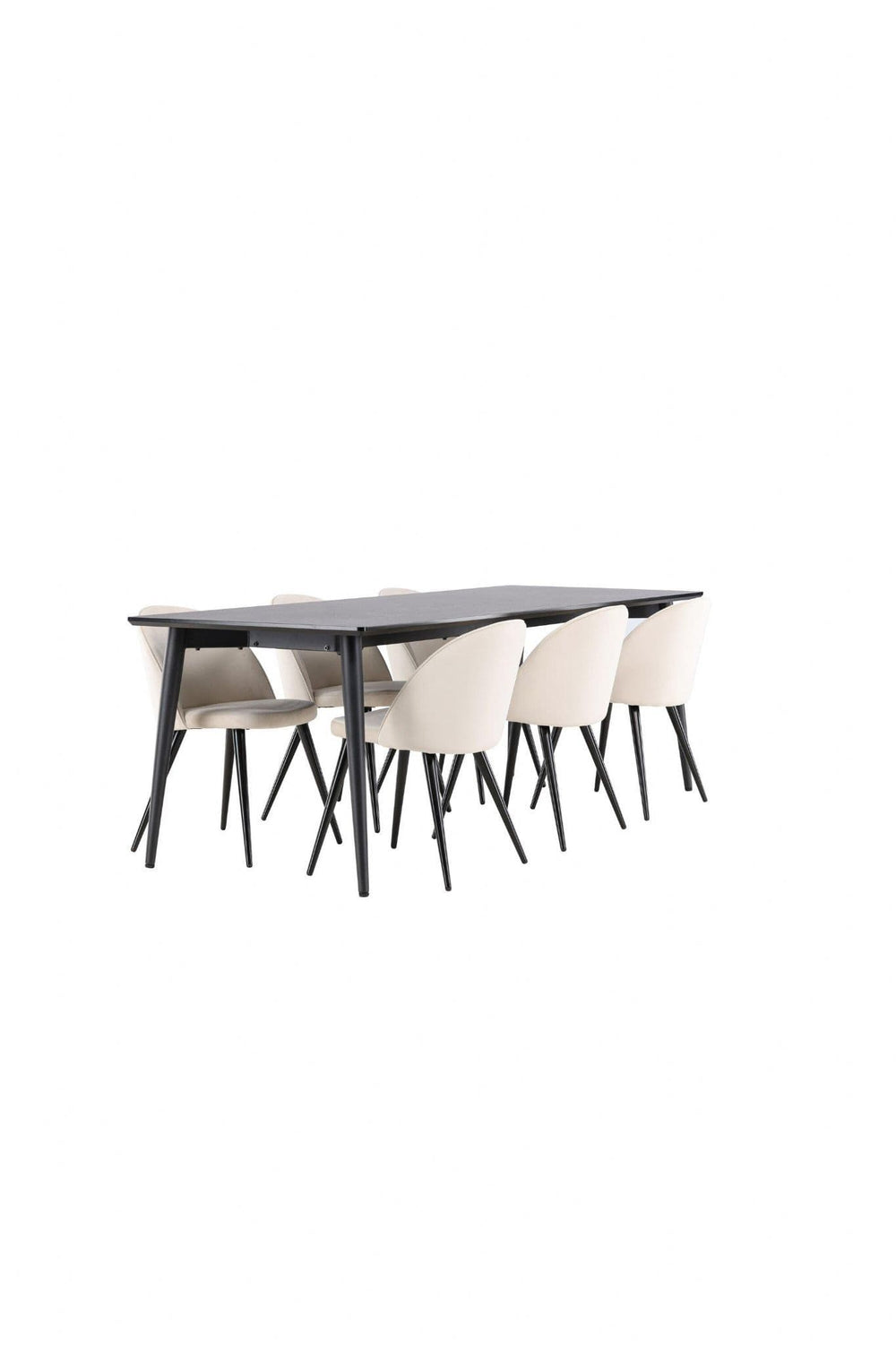 Ellis Dining Table with Velvet Dining Chairs | Modern Black Table & Beige Velvet Chairs, 6-Seater