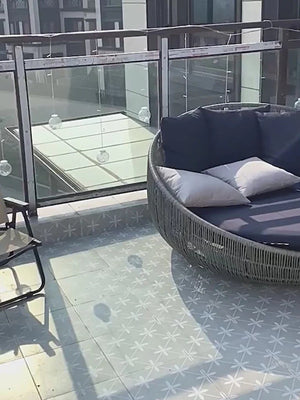 Elysia Rattan Round Outdoor Daybed with Cushions, Garden Sofa Day Bed, Waterproof Patio Lounge Bed, Modern Circular Outdoor Seating for Garden, Terrace & Balcony - Sleek Furniture