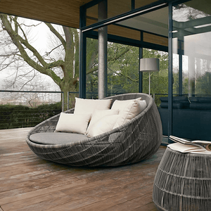 Elysia Rattan Round Outdoor Daybed with Cushions, Garden Sofa Day Bed, Waterproof Patio Lounge Bed, Modern Circular Outdoor Seating for Garden, Terrace & Balcony - Sleek Furniture