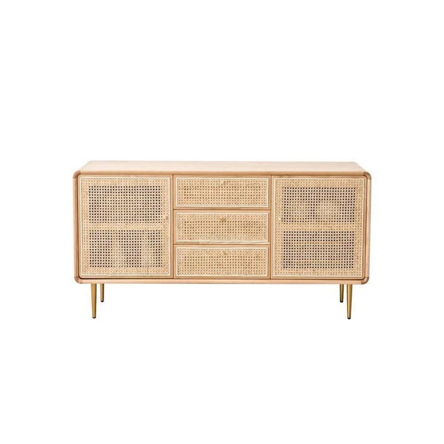 Emmie Sideboard Cabinet – Natural Rattan Front Storage Unit with Ash Esche Wood Frame, Modern Oak Finish Sideboard for Living Room & Dining Space - Sleek Furniture