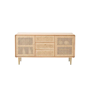 Emmie Sideboard Cabinet – Natural Rattan Front Storage Unit with Ash Esche Wood Frame, Modern Oak Finish Sideboard for Living Room & Dining Space - Sleek Furniture