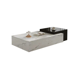 Erato Extendable Rectangle Nesting Coffee Table Set with Sintered Stone Top, Modern Space Saving Living Room Tables, White & Black - Sleek Furniture