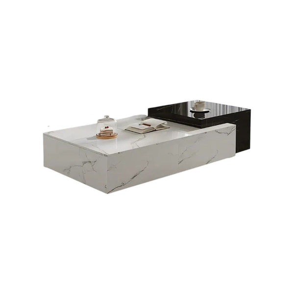Erato Extendable Rectangle Nesting Coffee Table Set with Sintered Stone Top, Modern Space Saving Living Room Tables, White & Black - Sleek Furniture