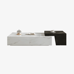 Erato Extendable Rectangle Nesting Coffee Table Set with Sintered Stone Top, Modern Space Saving Living Room Tables, White & Black - Sleek Furniture