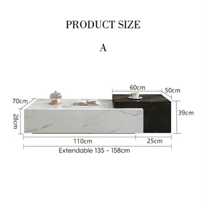Erato Extendable Rectangle Nesting Coffee Table Set with Sintered Stone Top, Modern Space Saving Living Room Tables, White & Black - Sleek Furniture