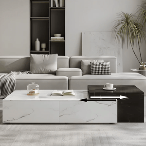 Erato Extendable Rectangle Nesting Coffee Table Set with Sintered Stone Top, Modern Space Saving Living Room Tables, White & Black - Sleek Furniture
