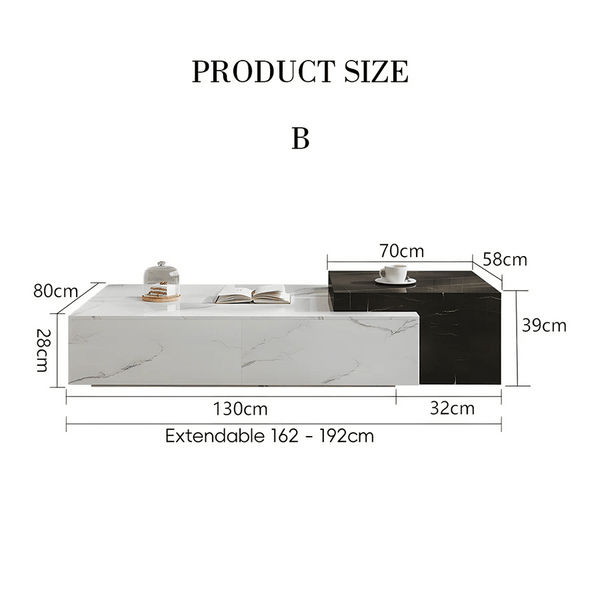 Erato Extendable Rectangle Nesting Coffee Table Set with Sintered Stone Top, Modern Space Saving Living Room Tables, White & Black - Sleek Furniture