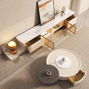 Eudora Modern Nesting Coffee Table Set with Matching TV Stand – Contemporary MDF Living Room Furniture Set in Cream and Grey Finish - Sleek Furniture