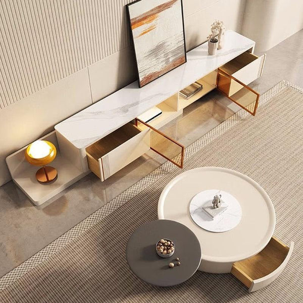 Eudora Modern Nesting Coffee Table Set with Matching TV Stand – Contemporary MDF Living Room Furniture Set in Cream and Grey Finish - Sleek Furniture