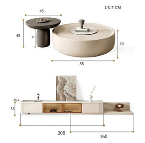 Eudora Modern Nesting Coffee Table Set with Matching TV Stand – Contemporary MDF Living Room Furniture Set in Cream and Grey Finish - Sleek Furniture