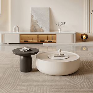 Eudora Modern Nesting Coffee Table Set with Matching TV Stand – Contemporary MDF Living Room Furniture Set in Cream and Grey Finish - Sleek Furniture