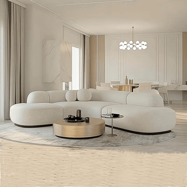 Eulalia Cream Boucle Curve 3 Seater Corner Sofa – Modern Curved Design Upholstered Lounge Sofa with High Density Foam, Contemporary Living Room Seating - Sleek Furniture