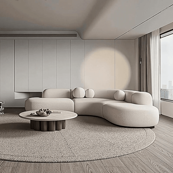 Eulalia Cream Boucle Curve 3 Seater Corner Sofa – Modern Curved Design Upholstered Lounge Sofa with High Density Foam, Contemporary Living Room Seating - Sleek Furniture