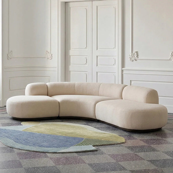 Eulalia Cream Boucle Curve 3 Seater Corner Sofa – Modern Curved Design Upholstered Lounge Sofa with High Density Foam, Contemporary Living Room Seating - Sleek Furniture