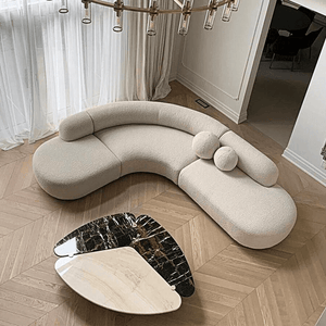 Eulalia Cream Boucle Curve 3 Seater Corner Sofa – Modern Curved Design Upholstered Lounge Sofa with High Density Foam, Contemporary Living Room Seating - Sleek Furniture