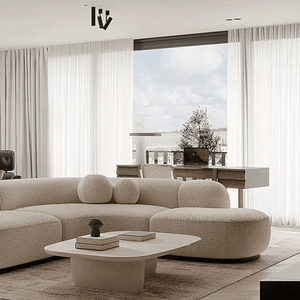 Eulalia Cream Boucle Curve 3 Seater Corner Sofa – Modern Curved Design Upholstered Lounge Sofa with High Density Foam, Contemporary Living Room Seating - Sleek Furniture