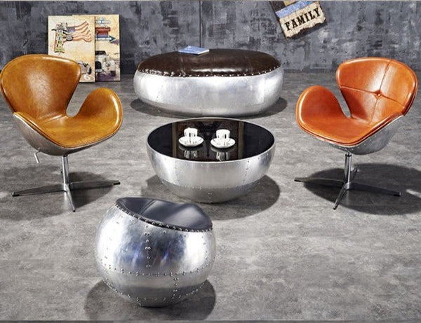F5 Aviator Style Coffee Table – Contemporary Aluminium, Glass & MDF Center Table with Modern Gold, Black & White Finish - Sleek Furniture