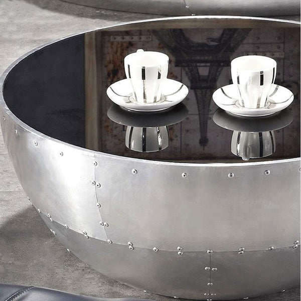 F5 Aviator Style Coffee Table – Contemporary Aluminium, Glass & MDF Center Table with Modern Gold, Black & White Finish - Sleek Furniture