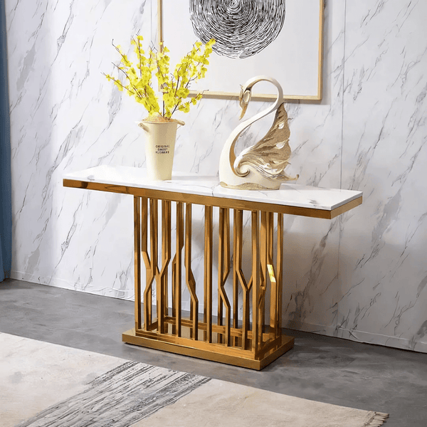 Farley Console Table | Contemporary Marble & Metal Hallway Table | Modern Black & White Entryway Sofa Table | Minimalist Luxury Display Table for Living Room & Corridor - Sleek Furniture