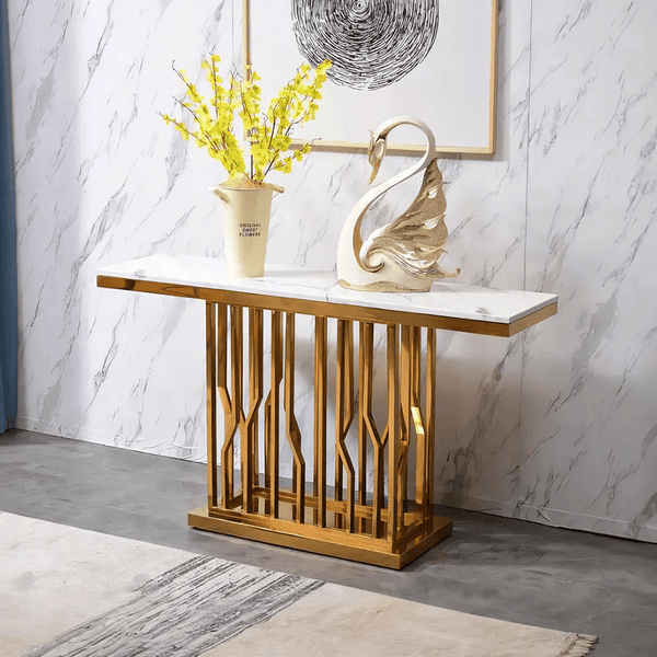 Farley Console Table | Contemporary Marble & Metal Hallway Table | Modern Black & White Entryway Sofa Table | Minimalist Luxury Display Table for Living Room & Corridor - Sleek Furniture