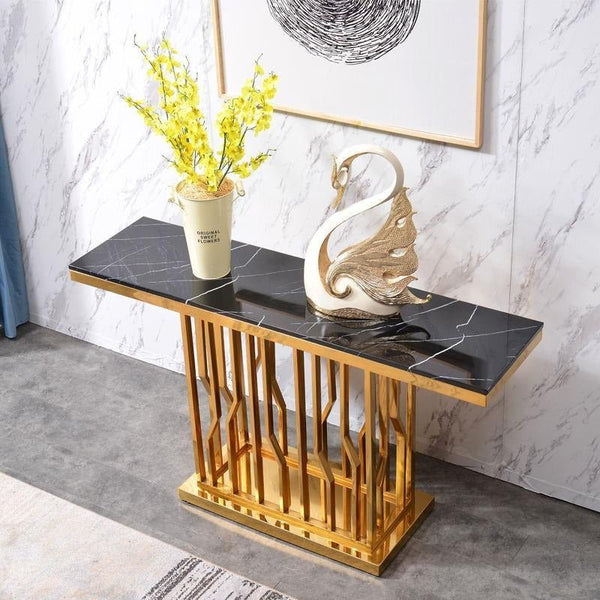 Farley Console Table | Contemporary Marble & Metal Hallway Table | Modern Black & White Entryway Sofa Table | Minimalist Luxury Display Table for Living Room & Corridor - Sleek Furniture