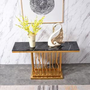 Farley Console Table | Contemporary Marble & Metal Hallway Table | Modern Black & White Entryway Sofa Table | Minimalist Luxury Display Table for Living Room & Corridor - Sleek Furniture