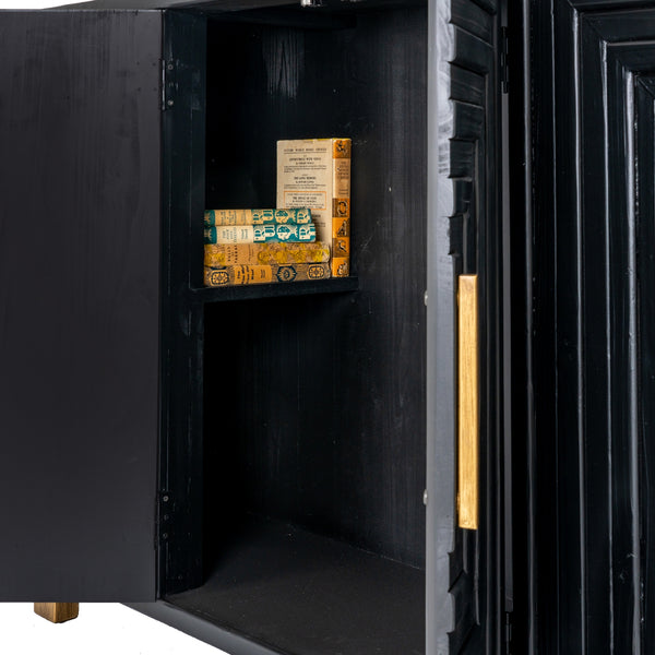 Lennox Black 2 Door Sideboard – Modern Wood Storage Cabinet with Noir Finish & Gold Accents - My Store
