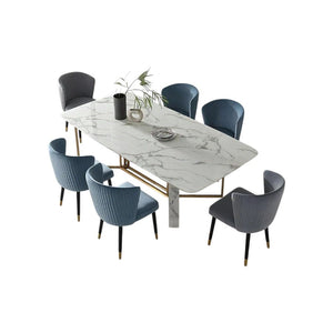 FenX Modern Dining Table, Sintered Stone Top Dining Table with Gold Steel Base, Luxury Marble Effect 6 Seater Dining Table Style for Kitchen & Dining Room, White and Gold Finish - Sleek Furniture
