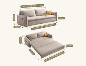 Fernandez Suede Sofa Bed with Storage – 2 Seater / 3 Seater Convertible Sofa Sleeper with High Density Foam and Steel Frame – Milk Tea - Sleek Furniture
