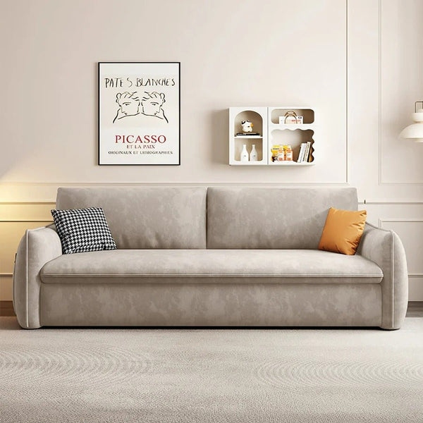 Fernandez Suede Sofa Bed with Storage – 2 Seater / 3 Seater Convertible Sofa Sleeper with High Density Foam and Steel Frame – Milk Tea - Sleek Furniture
