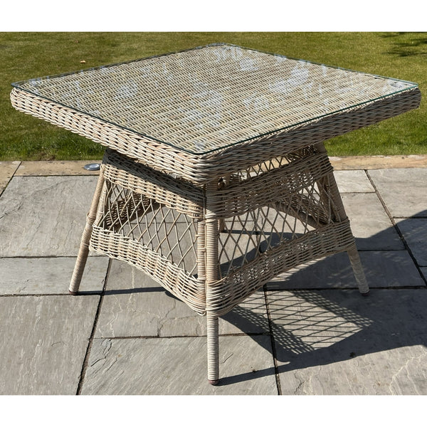 Provence Collection Outdoor 4 Seater Dining Set – Beige Fabric & Glass Table with Metal Frame - My Store