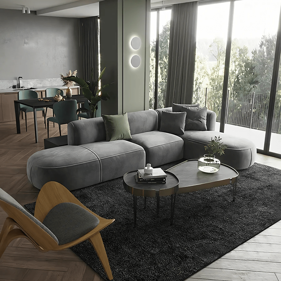 FIN 4-Seater Corner Sofa | Grey Velvet L-Shaped Modern Sofa | Contemporary Living Room Couch | Comfortable Family Sofa Set - Sleek Furniture