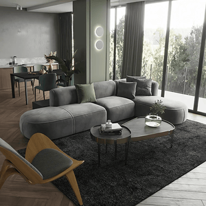FIN 4-Seater Corner Sofa | Grey Velvet L-Shaped Modern Sofa | Contemporary Living Room Couch | Comfortable Family Sofa Set - Sleek Furniture